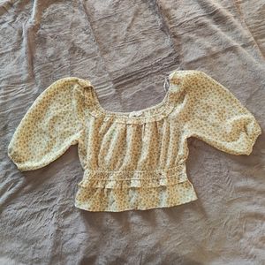 NWT Lush Tayla Smocked Puff Sleeve Crop Blouse